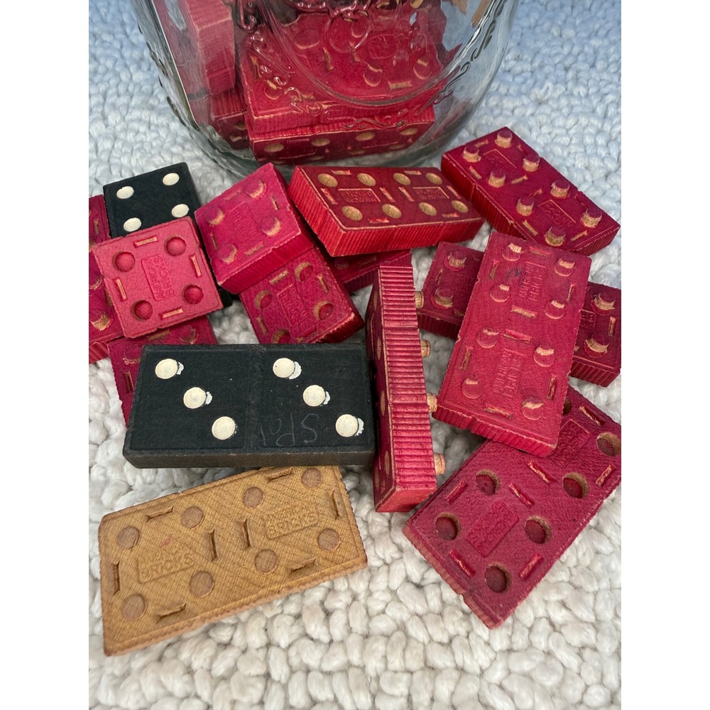 Vintage American Bricks Wooden Building Blocks Lot in Ball Mason Jar Red Natural - Picture 2 of 9